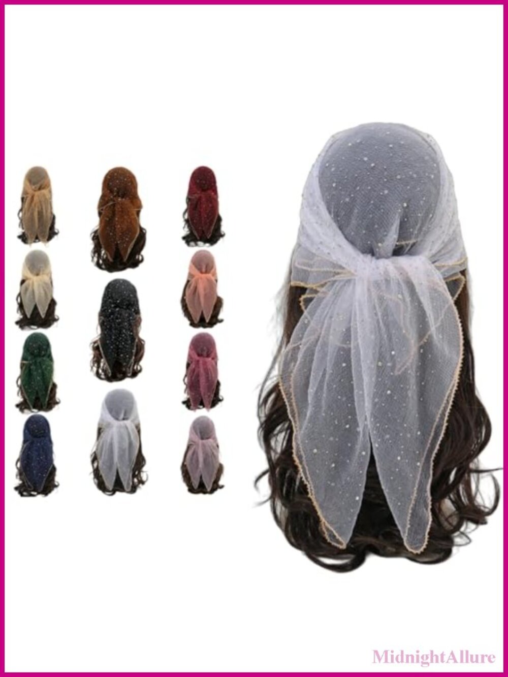 Rhinestone Mesh Head Scarf 31.5x31.5 Inch Lightweight Hair Wrap